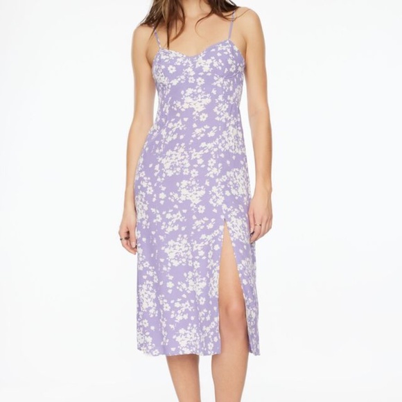 Midi cami dress with slit purple and white flower print - Picture 7 of 11